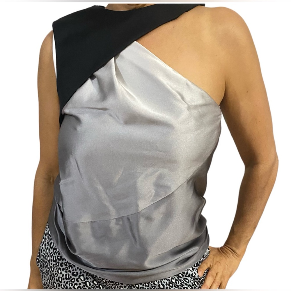 Gray ombré silk top.